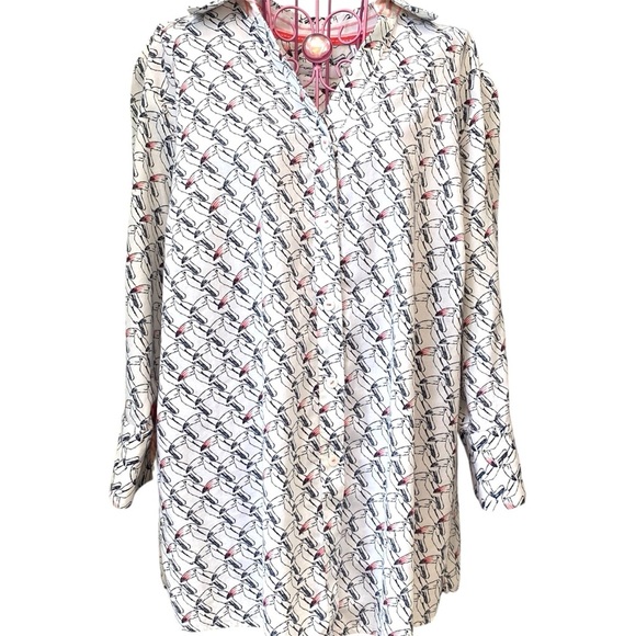 Foxcroft Novelty Bird Print Top Button Down Women’s Size 14W Wrinkle Free - Picture 1 of 12